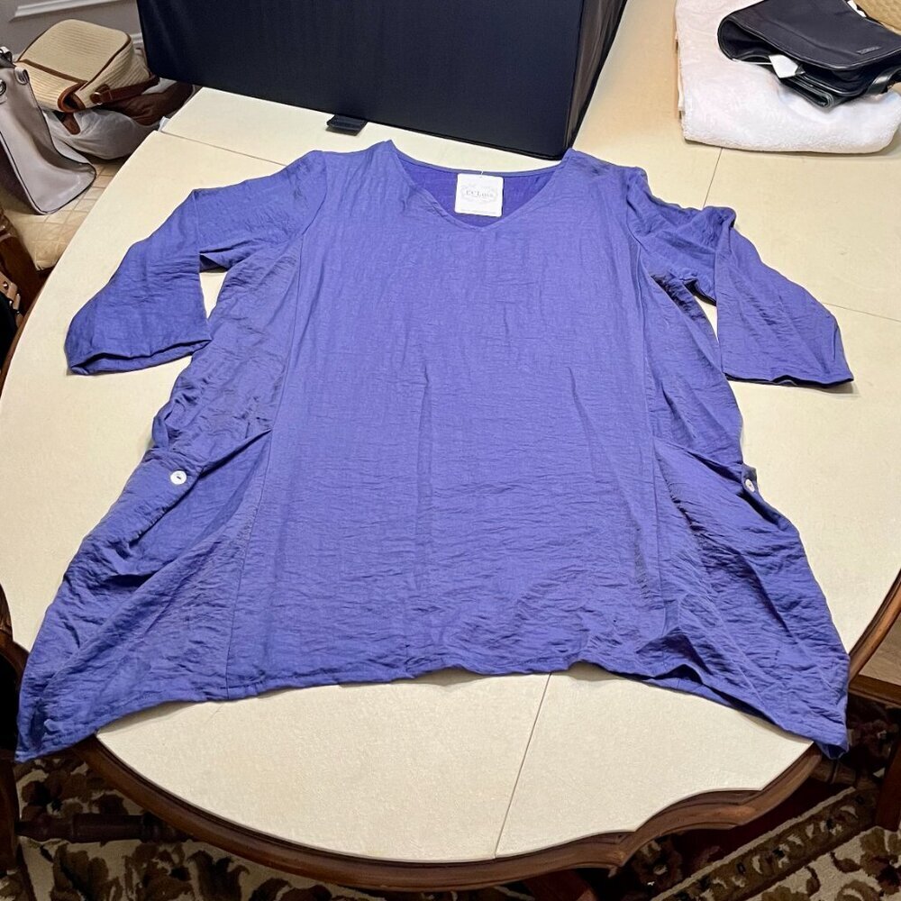 Et' Lois Tunic w/Pockets XL Travel-Friendly Crinkle Tunic Asymmetrical Hem NWT - Picture 5 of 11